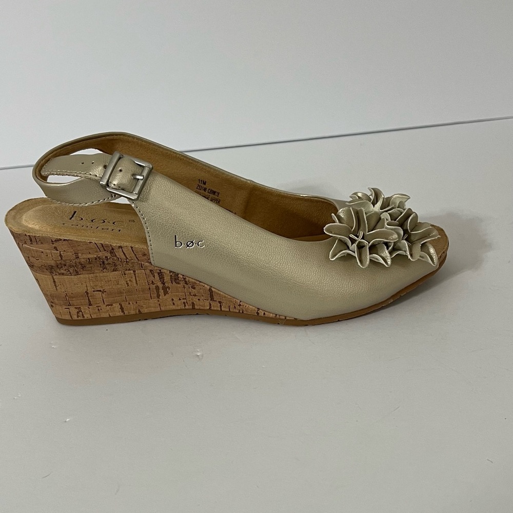 b.o.c. Tan Wedge Sandals with Floral Detail